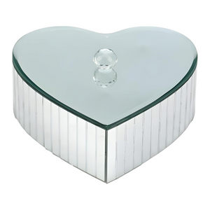 Silver Plated Heart Shape Mirrored Jewellery Box & Bevelled Glass Panels