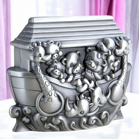 Children's Silver Pewter Noah's Ark Money Box