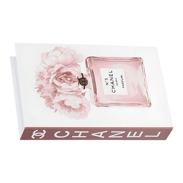 Coco Chanel No5 Perfume Bottle & Pink Flowers Designer Display Storage Book Box