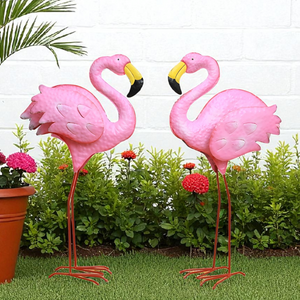 Set 2 Assorted Pink Flamingos Garden Statues