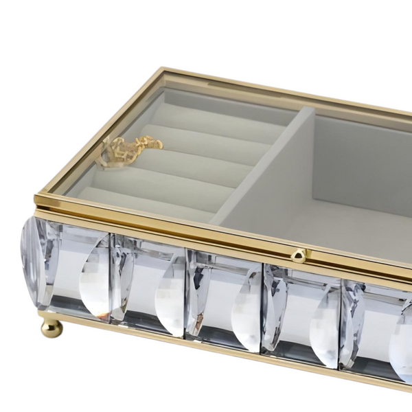 Gold Framed Rectangle Jewellery Box & Sparkling Acrylic Jewels