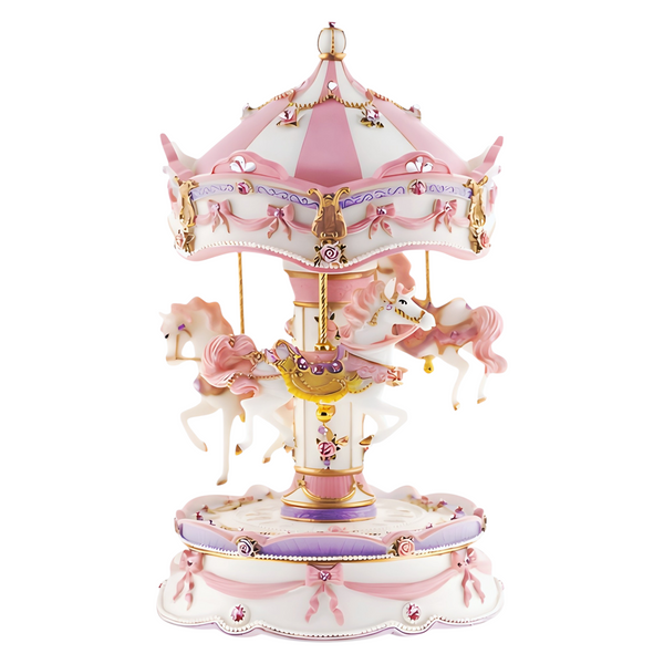 Children's Pink Musical 3 Horse Rotating Carousel Merry Go Round