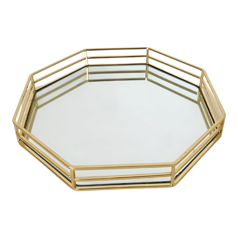 Gold Plated Octagon Decorative Deluxe Mirror Tray