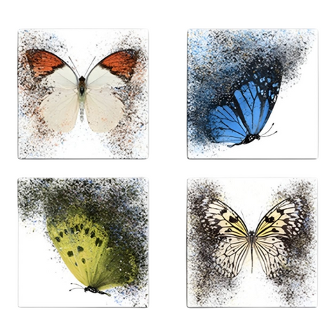 Set 4 Square Ceramic Coasters In Box- Butterfly's