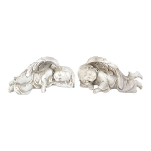 Set 2 Sleeping Angel Cherub Statues In Wings