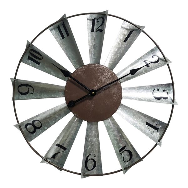 Large Galvanised Metal Windmill Wall Clock