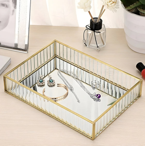 Gold Framed Rectangle Mirror Tray with Acrylic Side Panels home decor vanity table decorative deluxe
