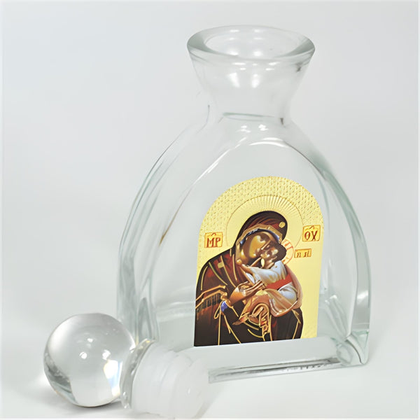 Orthodox Holy Mother Mary & Jesus Glass Bottle with Ball Lid
