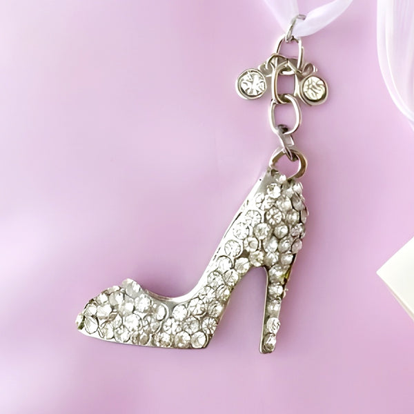 Silver High Heel Shoe with Crystal Diamantes Wedding Bridal Good Luck Charm