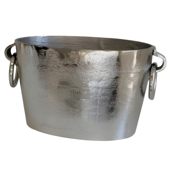 Antique Silver Oval Heritage Polo Champagne Ice Cooler Bucket & Ring Handles