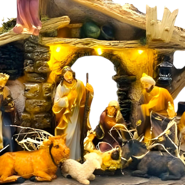 Christmas LED Light Up Nativity Scene Colour Figurines & Stable Statue