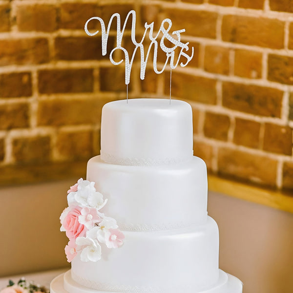 Silver Mr & Mrs with Crystal Diamantes Wedding Cake Topper