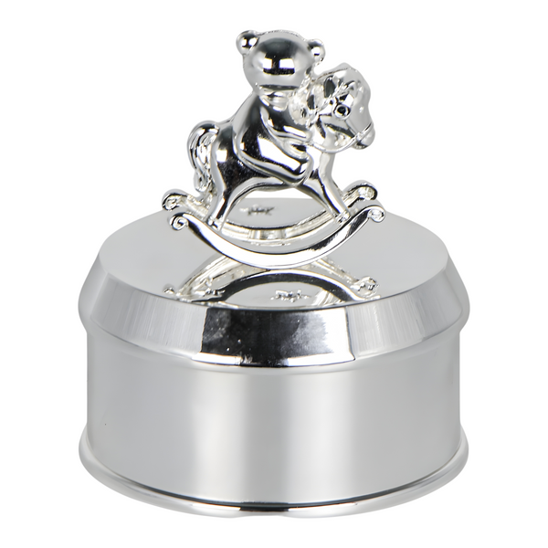 Children's Shiny Silver Plated Musical Teddy Bear & Stars Tabletop Ornament