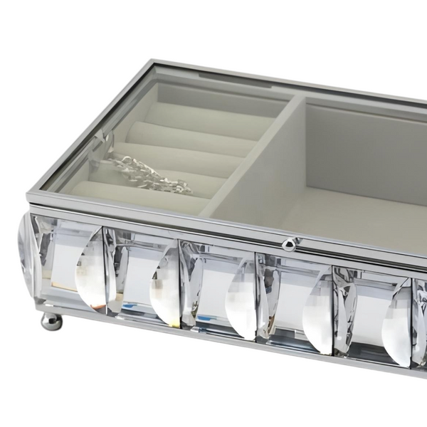 Silver Framed Rectangle Jewellery Box & Sparkling Acrylic Jewels