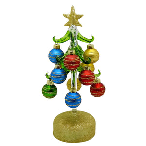 Mini Glass Christmas Tree & Decorative Balls with Gold Star and Base- 25cm