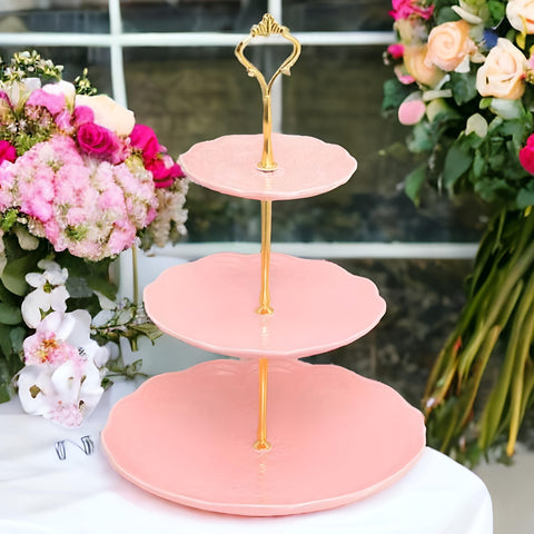 3 Tier Pink Ceramic Cupcake Stand