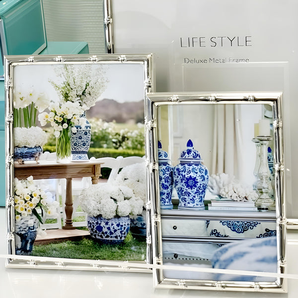 Silver Plated Slim Bamboo Decorative Photo Frame- 5"x7"