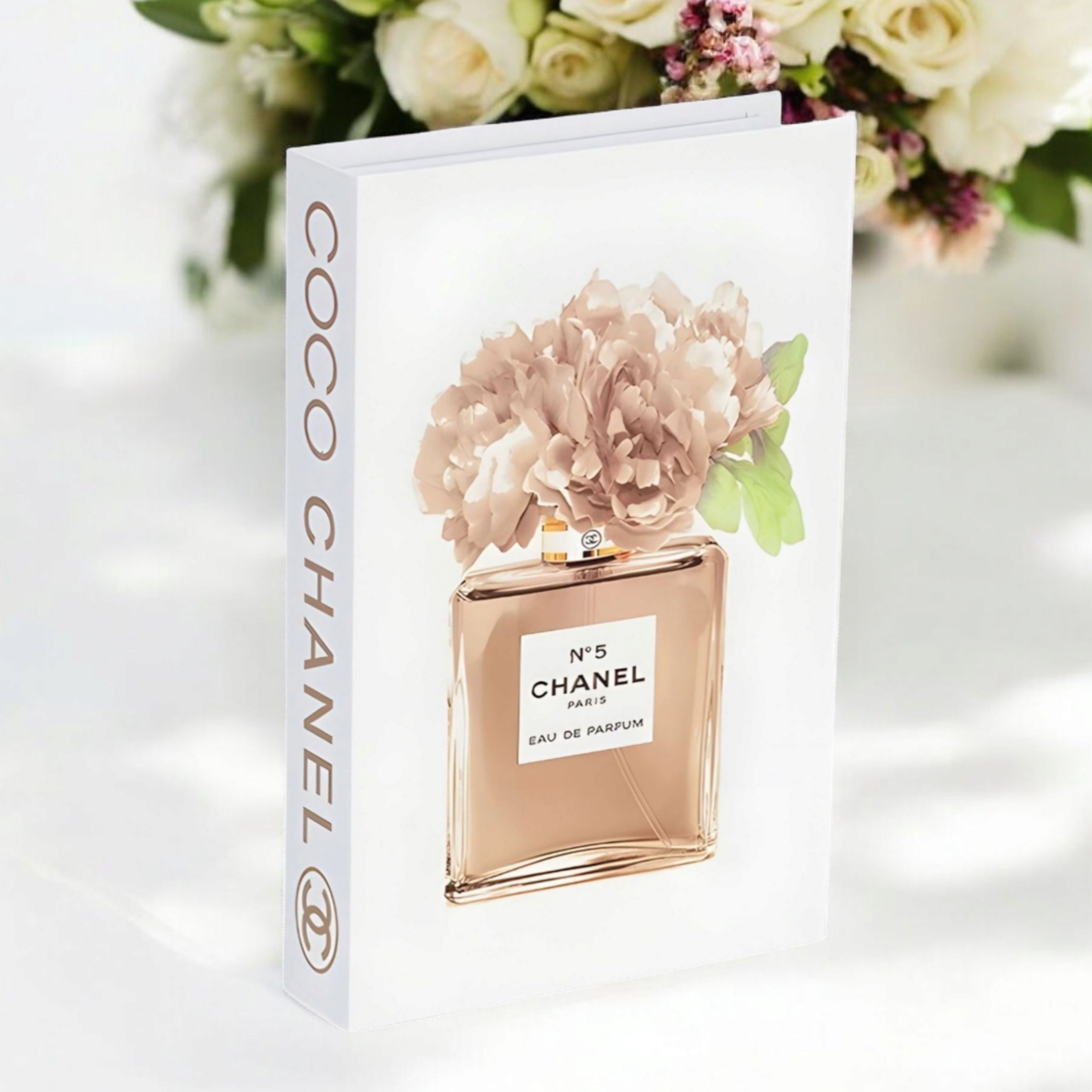 Coco Chanel No5 Perfume Bottle & Flowers Designer Display Storage Book Box