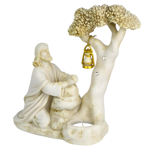 Jesus Praying Under A Tree Religious Tealight Candle Holder Statue