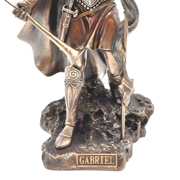 Veronese Bronze Archangel Gabriel Holding Cross Staff & Trumpet Mythology Resin Statue Figurine