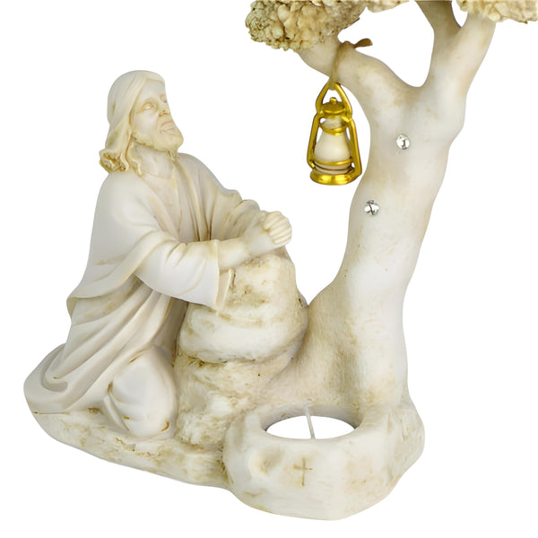 Jesus Praying Under A Tree Religious Tealight Candle Holder Statue