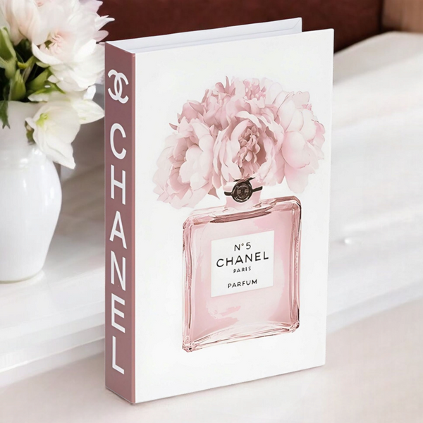 Coco Chanel No5 Perfume Bottle & Pink Flowers Designer Display Storage Book Box