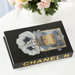 Black Coco Chanel Perfume Bottle & Flowers Designer Display Storage Book Box