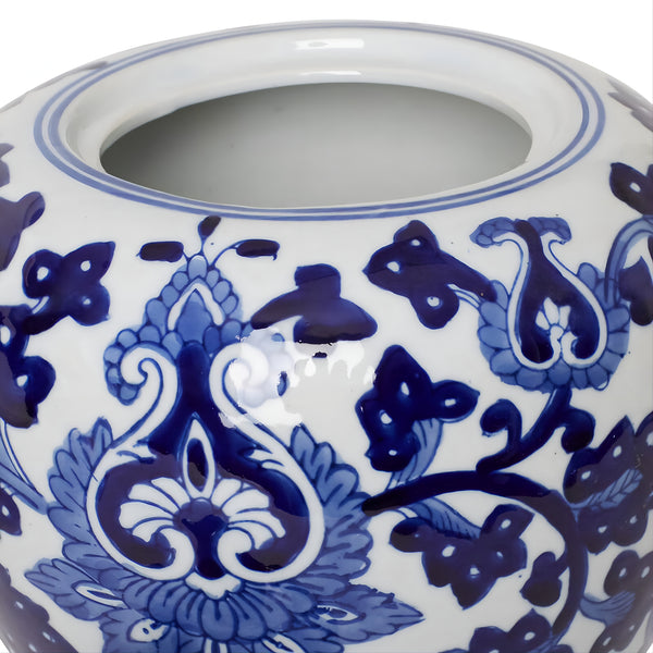 Hamptons Blue & White Floral Ceramic Decorative Ginger Temple Jar