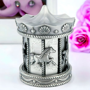 Children's Silver Pewter Carousel Merry Go Round Money Box