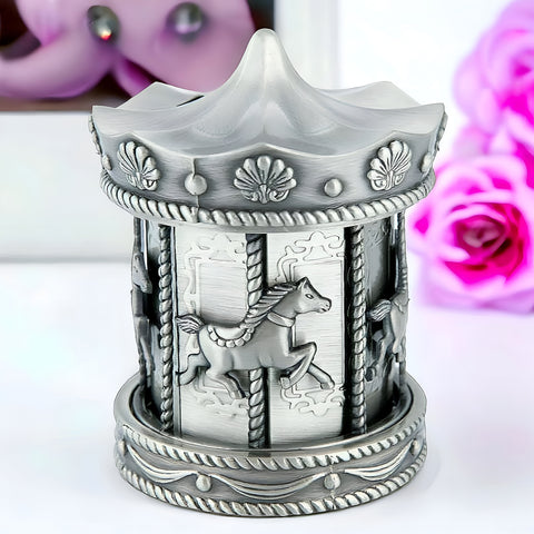 Children's Silver Pewter Carousel Merry Go Round Money Box