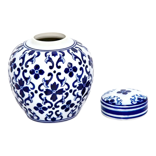 Hamptons Blue & White Floral Ceramic Decorative Ginger Temple Jar