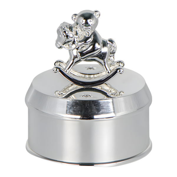 Children's Shiny Silver Plated Musical Teddy Bear & Stars Tabletop Ornament