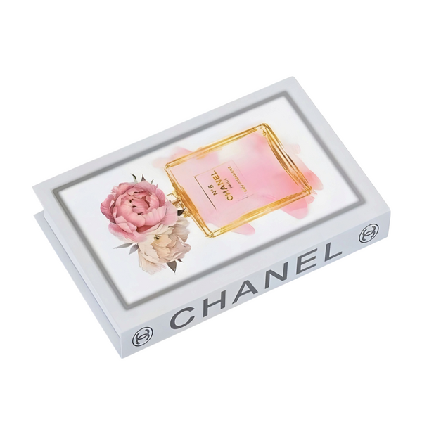 Coco Chanel No5 Perfume Bottle & Pink Flowers Designer Display Storage Book Box