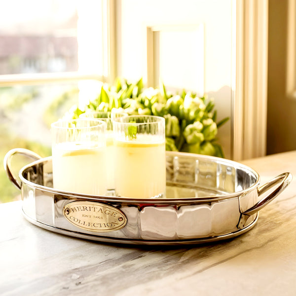 Silver Polished Heritage Collection Serving Tray with Handles