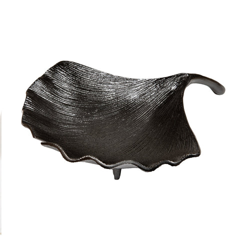 Large Black Nickel Finish Decorative Tabletop Footed Leaf Bowl