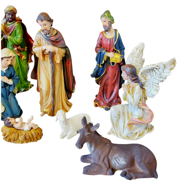 11 Piece Christmas Nativity Scene Colour Figurines Display Set- 20cm
