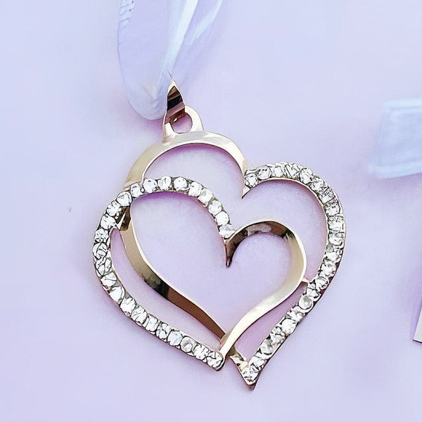 Gold Binding Love Hearts with Crystal Diamantes Wedding Bridal Good Luck Charm