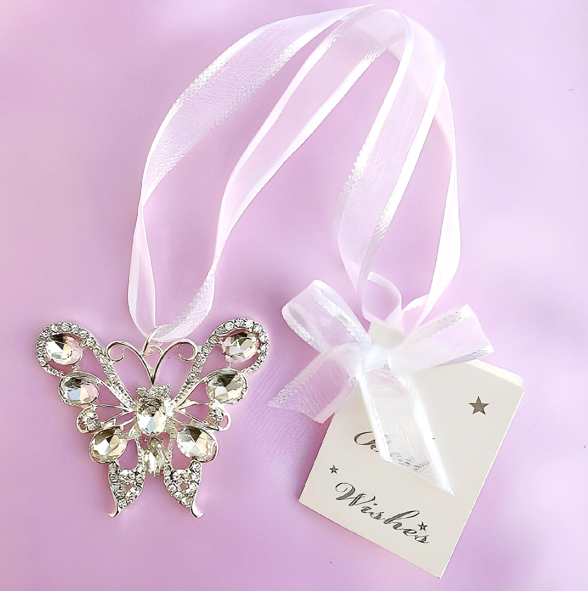 Silver Butterfly with Crystal Diamantes & Gems Wedding Bridal Good Luck Charm