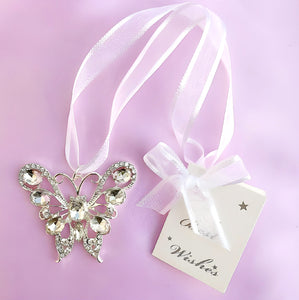 Silver Butterfly with Crystal Diamantes & Gems Wedding Bridal Good Luck Charm