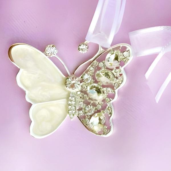 Enamel Butterfly with Crystal Diamantes & Gems Wedding Bridal Good Luck Charm
