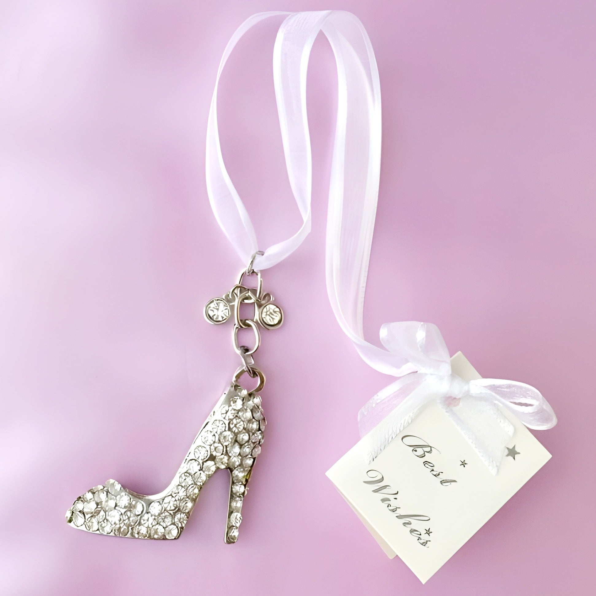 Silver High Heel Shoe with Crystal Diamantes Wedding Bridal Good Luck Charm
