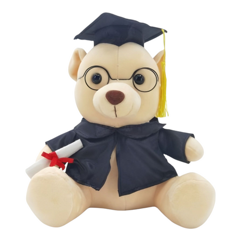 Beige Plush Graduation Teddy Bear with Glasses