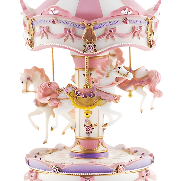 Children's Pink Musical 3 Horse Rotating Carousel Merry Go Round
