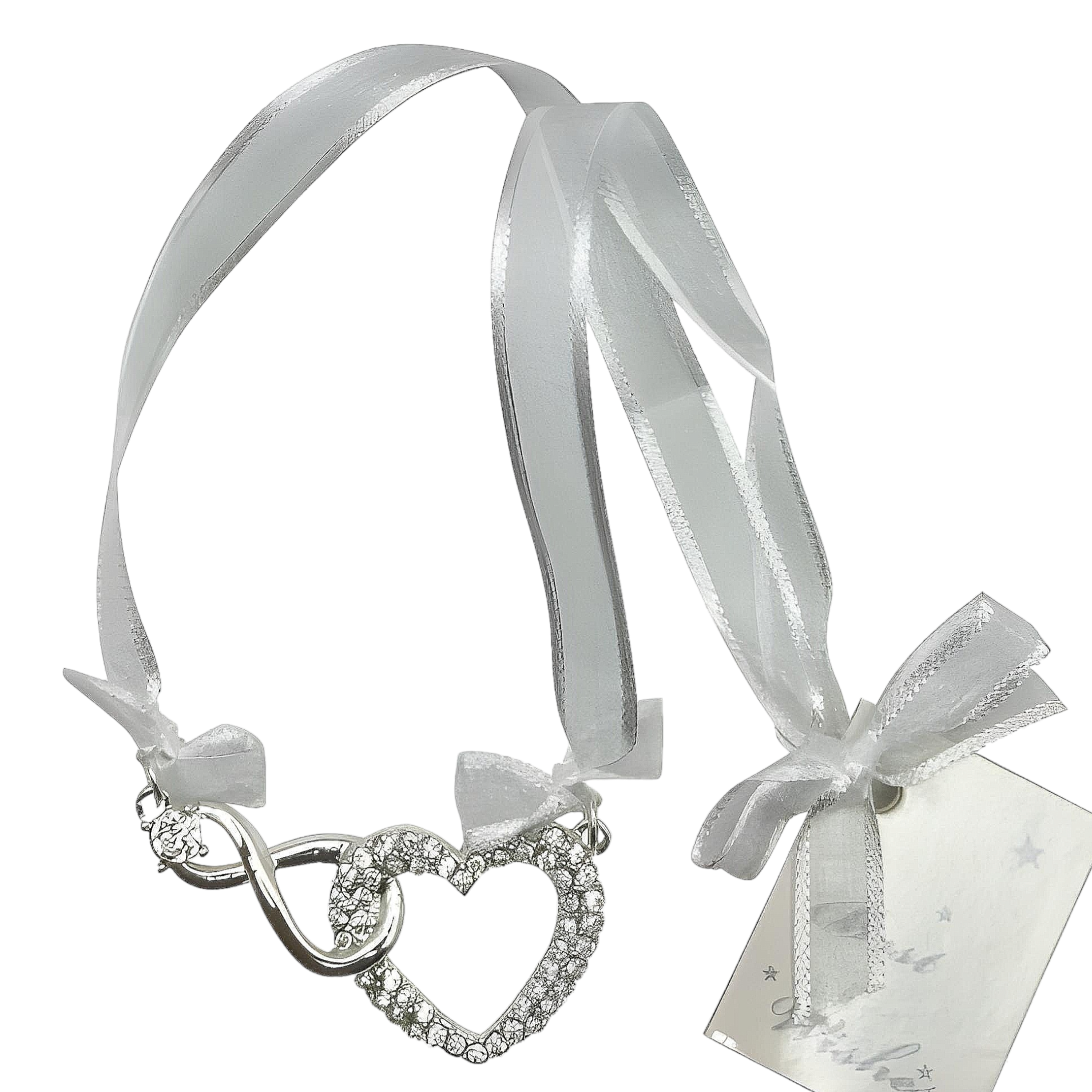 Silver Love Heart & Infinity with Crystal Diamantes Wedding Bridal Good Luck Charm