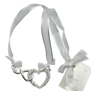 Silver Love Heart & Infinity with Crystal Diamantes Wedding Bridal Good Luck Charm