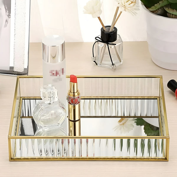 Gold Framed Rectangle Mirror Tray with Acrylic Side Panels home decor vanity table decorative deluxe