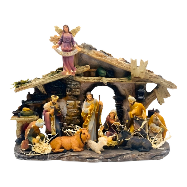 Christmas LED Light Up Nativity Scene Colour Figurines & Stable Statue