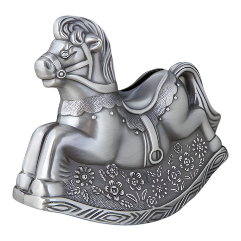 Children's Silver Pewter Rocking Horse Money Box