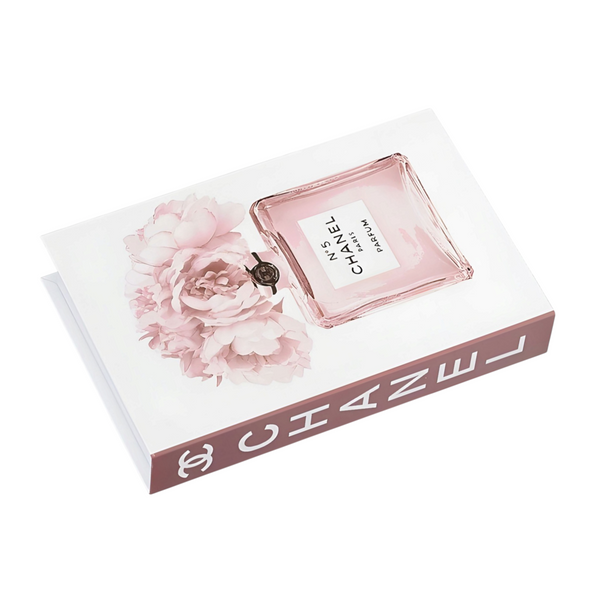 Coco Chanel No5 Perfume Bottle & Pink Flowers Designer Display Storage Book Box