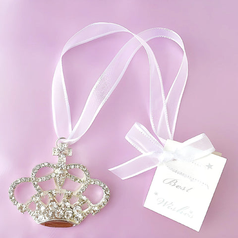 Silver Princess Crown with Crystal Diamantes Wedding Bridal Good Luck Charm